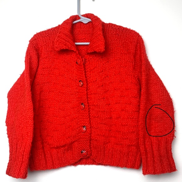 Vintage Hand Knit Red Ladybug Cardigan Sweater - Picture 12 of 16